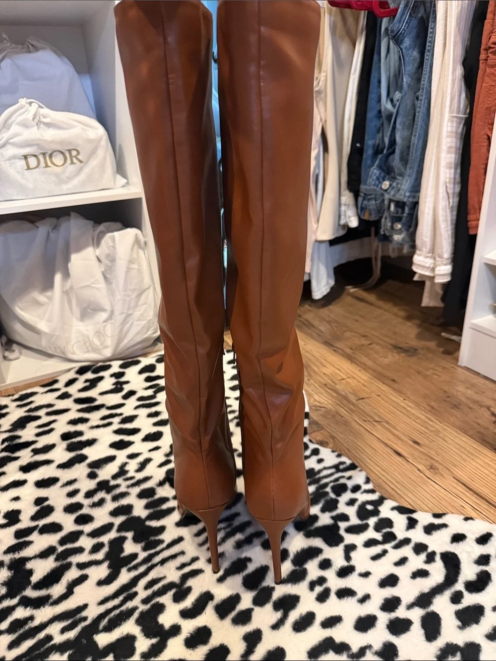 Tan Over-the-Knee Pointed-Toe Stiletto Boots
